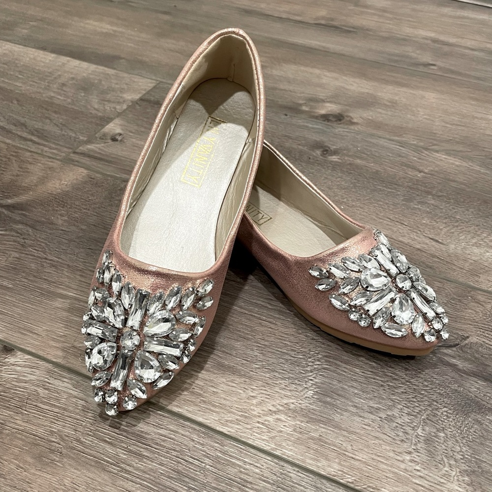 Sequined with crystals flat shoes